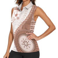 Bula Fiji Women Sleeveless Polo Shirt Brown Plumeria Masi Tapa Pattern LT05 - Polynesian Pride