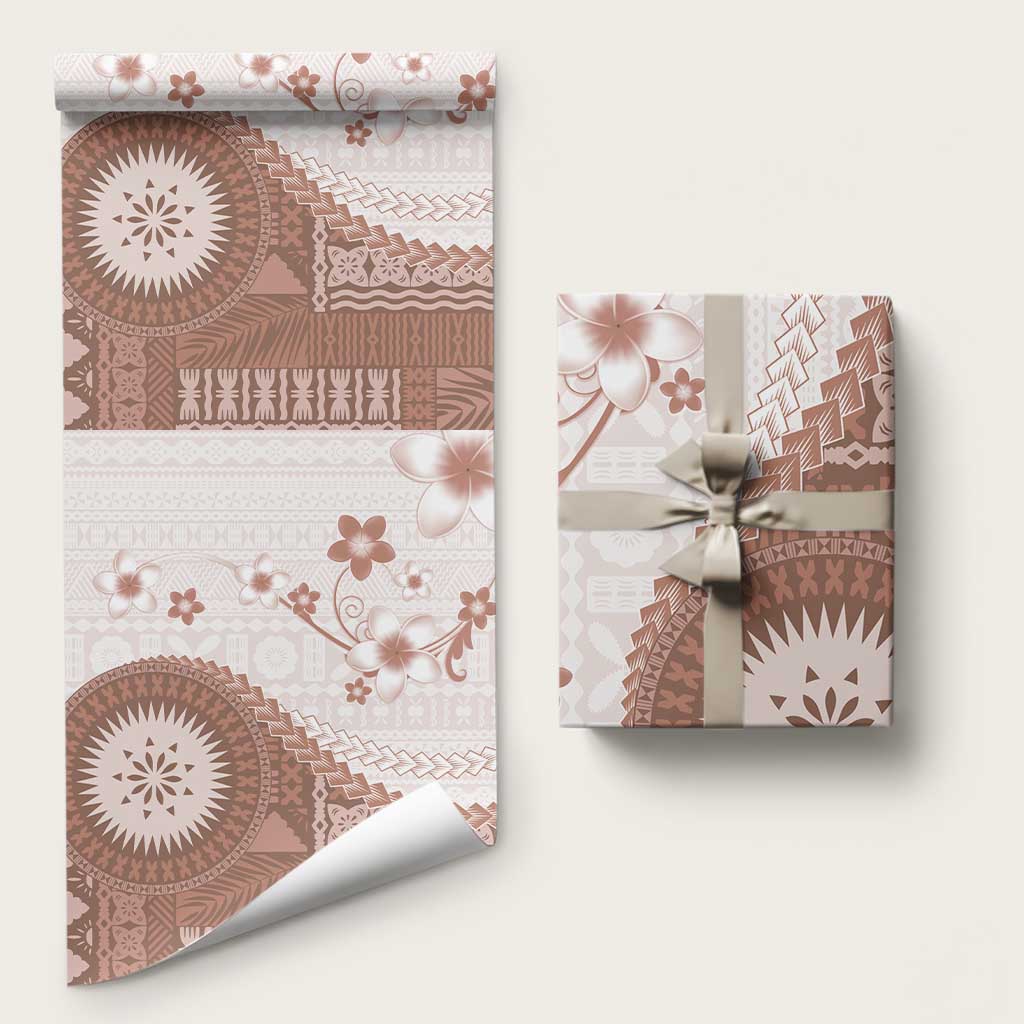 Bula Fiji Wrapping Paper Brown Plumeria Masi Tapa Pattern