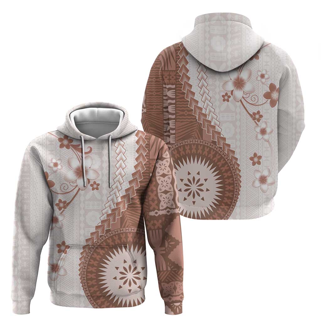 Bula Fiji Zip Hoodie Brown Plumeria Masi Tapa Pattern - Polynesian Pride