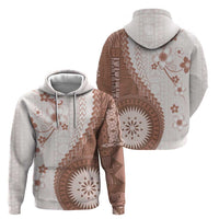 Bula Fiji Zip Hoodie Brown Plumeria Masi Tapa Pattern - Polynesian Pride