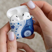 Bula Fiji AirPods Case Blue Plumeria Masi Tapa Pattern - Polynesian Pride