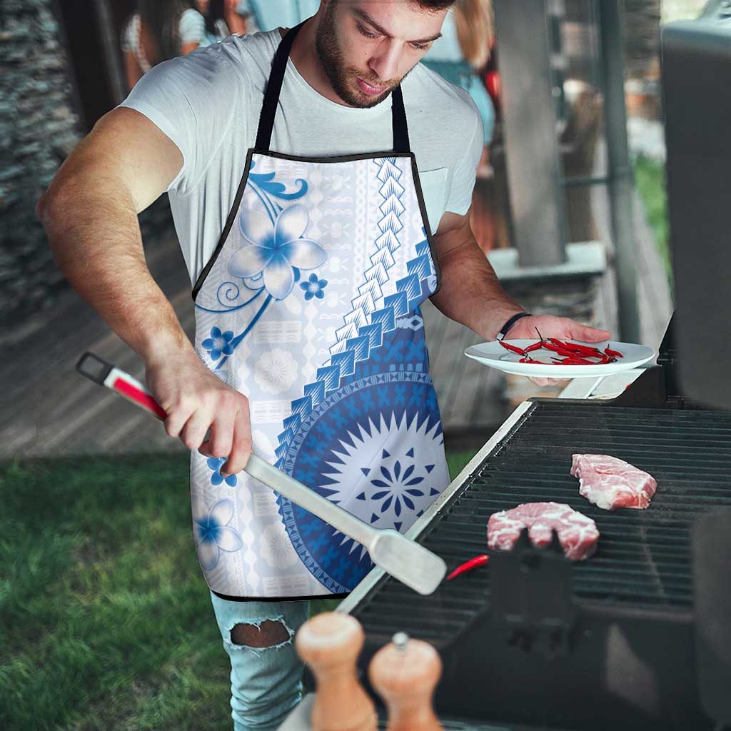 Bula Fiji Apron Blue Plumeria Masi Tapa Pattern - Polynesian Pride