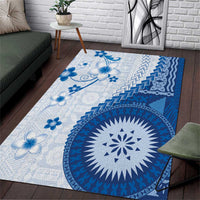 Bula Fiji Area Rug Blue Plumeria Masi Tapa Pattern - Polynesian Pride