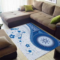 Bula Fiji Area Rug Blue Plumeria Masi Tapa Pattern - Polynesian Pride