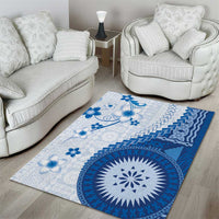Bula Fiji Area Rug Blue Plumeria Masi Tapa Pattern - Polynesian Pride