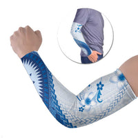 Bula Fiji Arm Sleeves Blue Plumeria Masi Tapa Pattern - Polynesian Pride