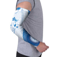 Bula Fiji Arm Sleeves Blue Plumeria Masi Tapa Pattern - Polynesian Pride