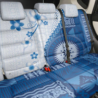 Bula Fiji Back Car Seat Cover Blue Plumeria Masi Tapa Pattern - Polynesian Pride