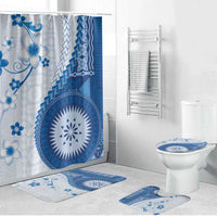 Bula Fiji Bathroom Set Blue Plumeria Masi Tapa Pattern - Polynesian Pride