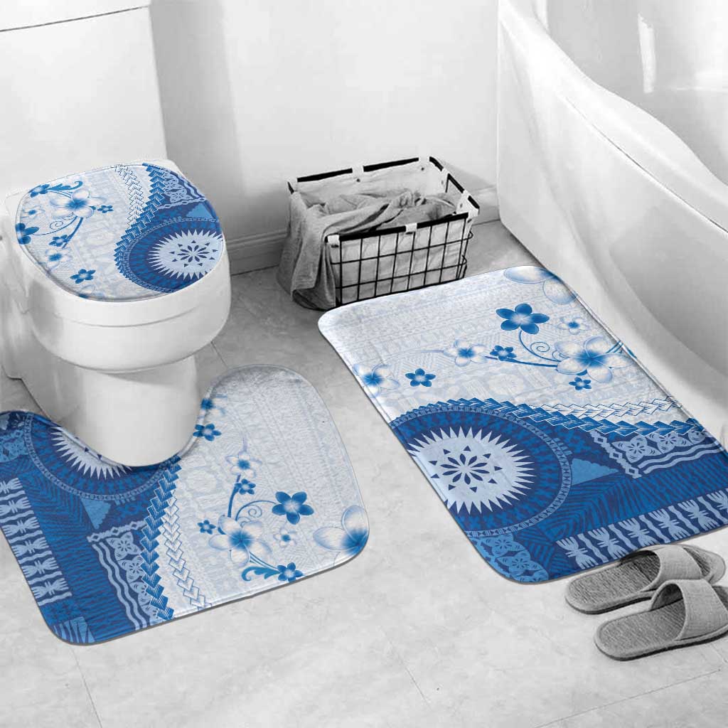 Bula Fiji Bathroom Set Blue Plumeria Masi Tapa Pattern - Polynesian Pride