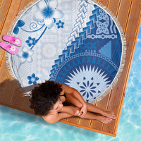 Bula Fiji Beach Blanket Blue Plumeria Masi Tapa Pattern - Polynesian Pride
