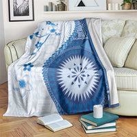 Bula Fiji Blanket Blue Plumeria Masi Tapa Pattern - Polynesian Pride