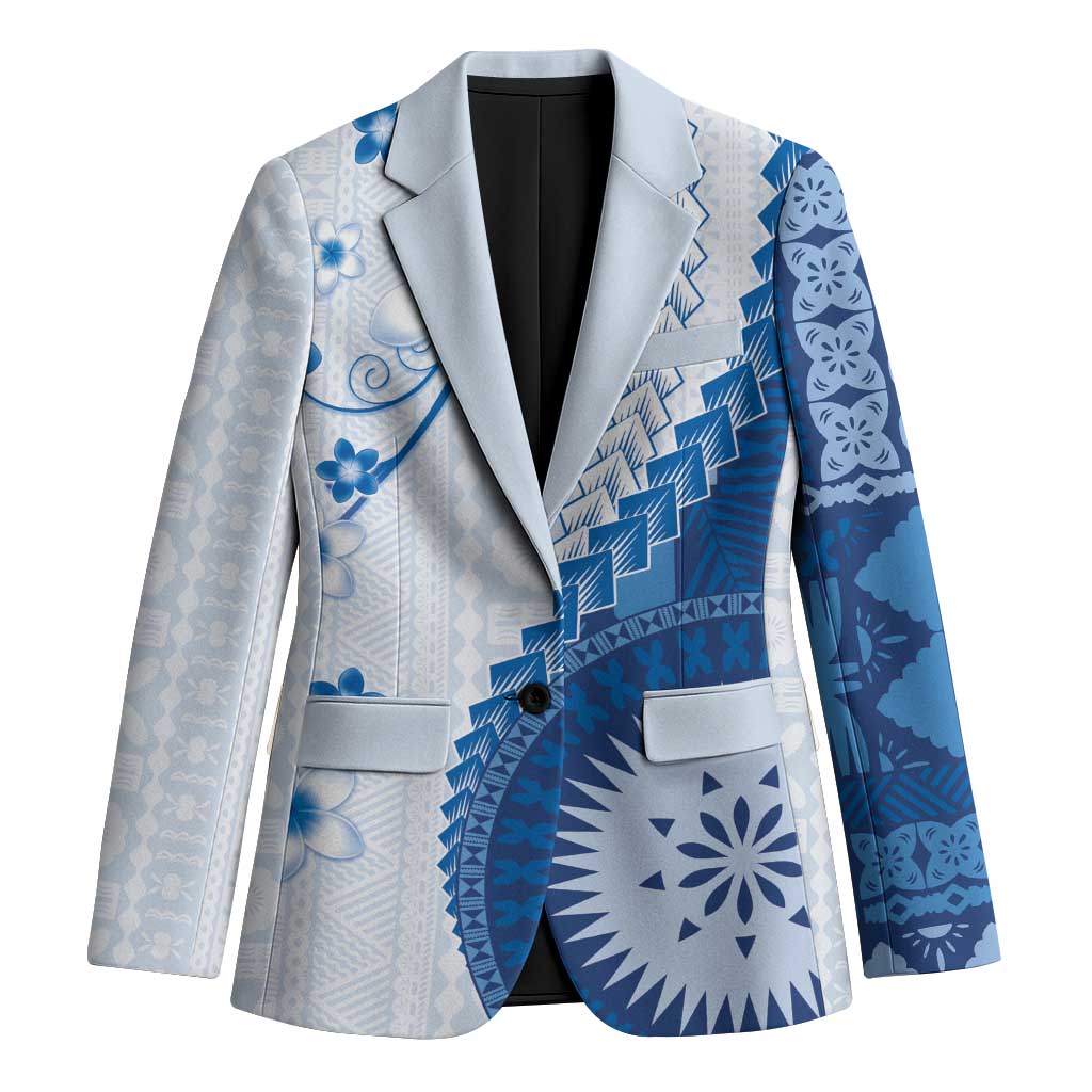 Bula Fiji Blazer Blue Plumeria Masi Tapa Pattern - Polynesian Pride