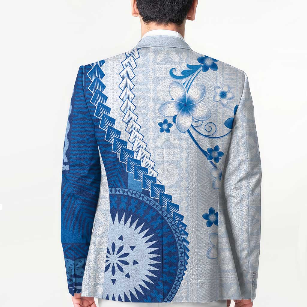 Bula Fiji Blazer Blue Plumeria Masi Tapa Pattern - Polynesian Pride