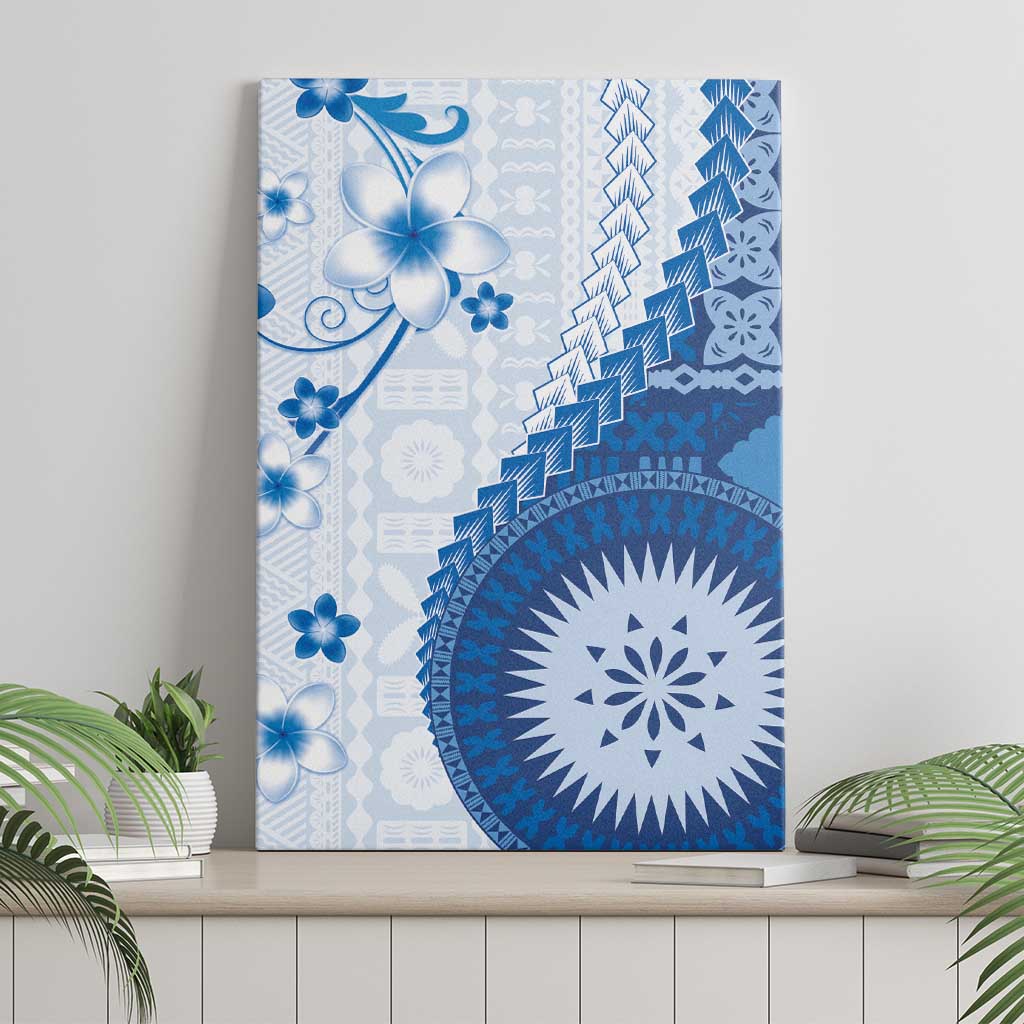 Bula Fiji Canvas Wall Art Blue Plumeria Masi Tapa Pattern - Polynesian Pride