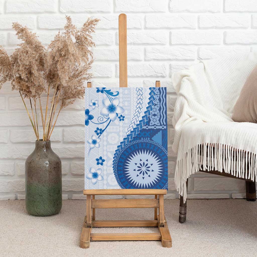 Bula Fiji Canvas Wall Art Blue Plumeria Masi Tapa Pattern - Polynesian Pride
