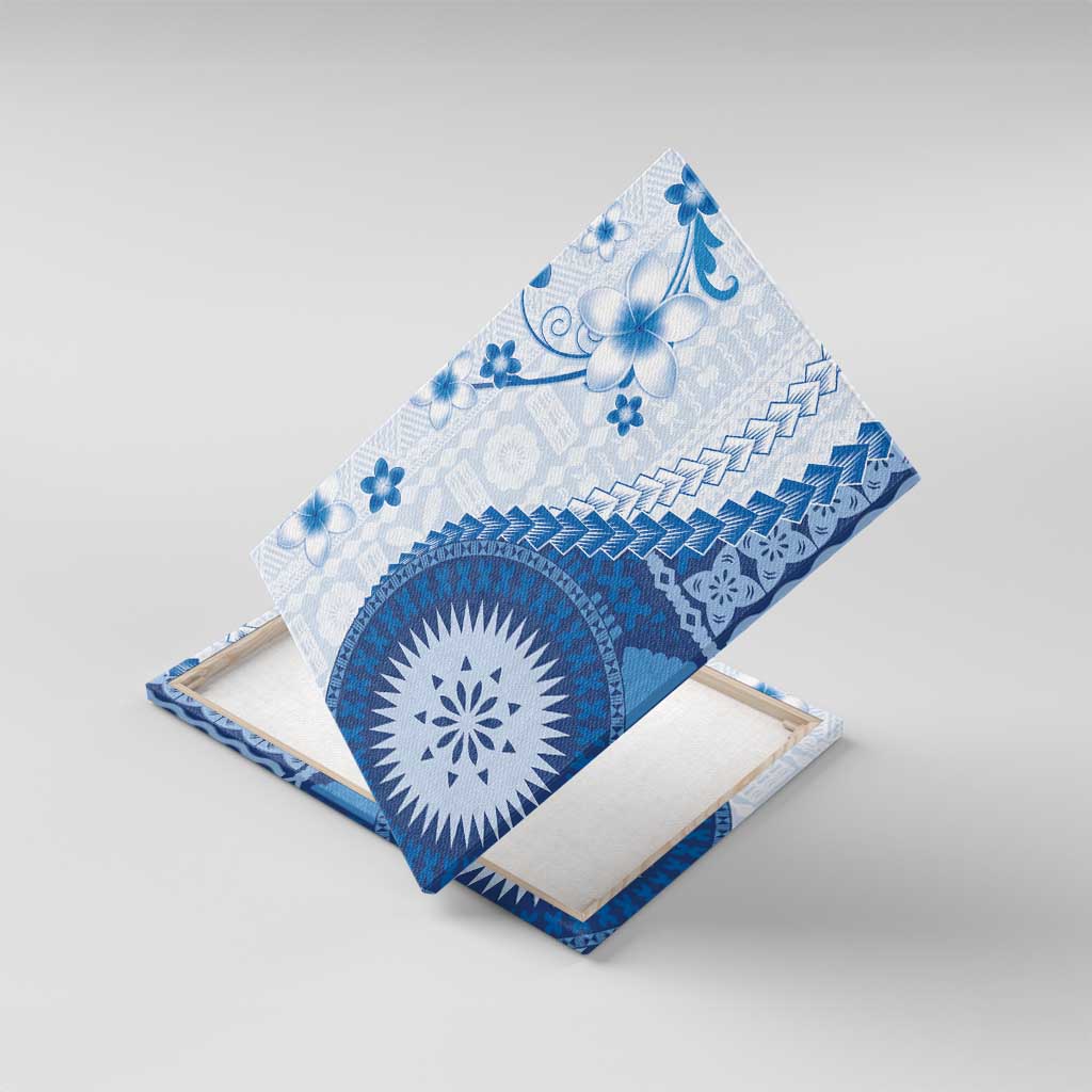 Bula Fiji Canvas Wall Art Blue Plumeria Masi Tapa Pattern - Polynesian Pride