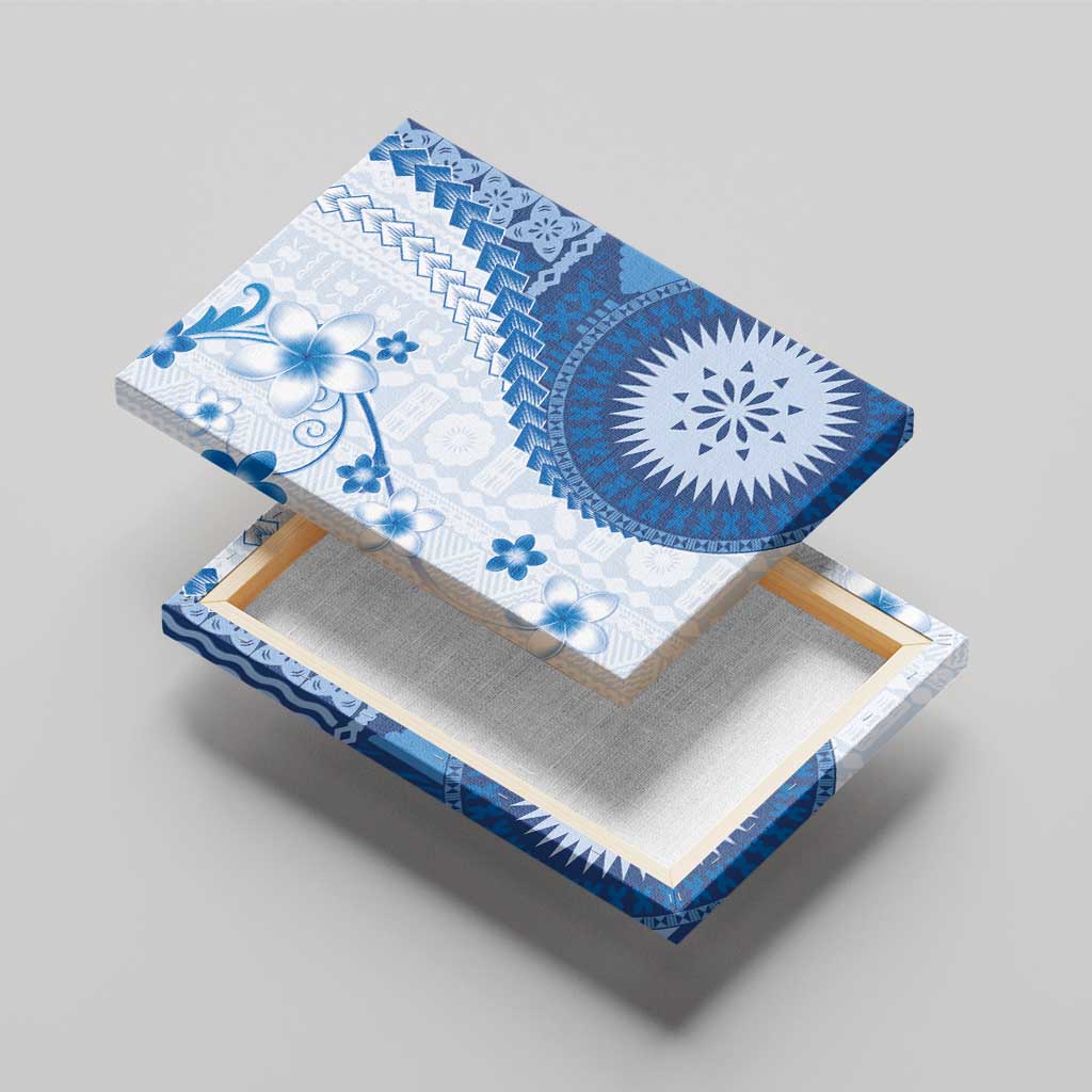 Bula Fiji Canvas Wall Art Blue Plumeria Masi Tapa Pattern - Polynesian Pride