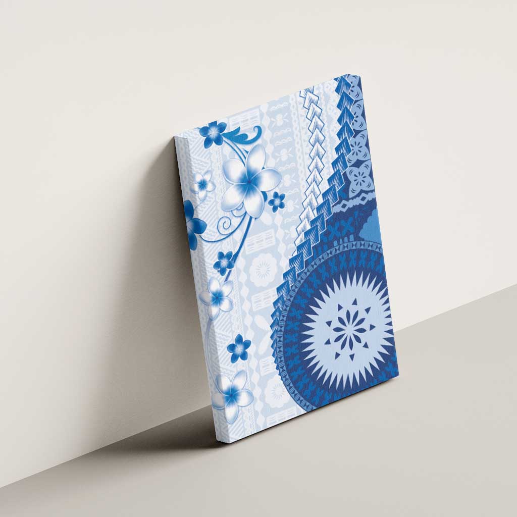 Bula Fiji Canvas Wall Art Blue Plumeria Masi Tapa Pattern - Polynesian Pride