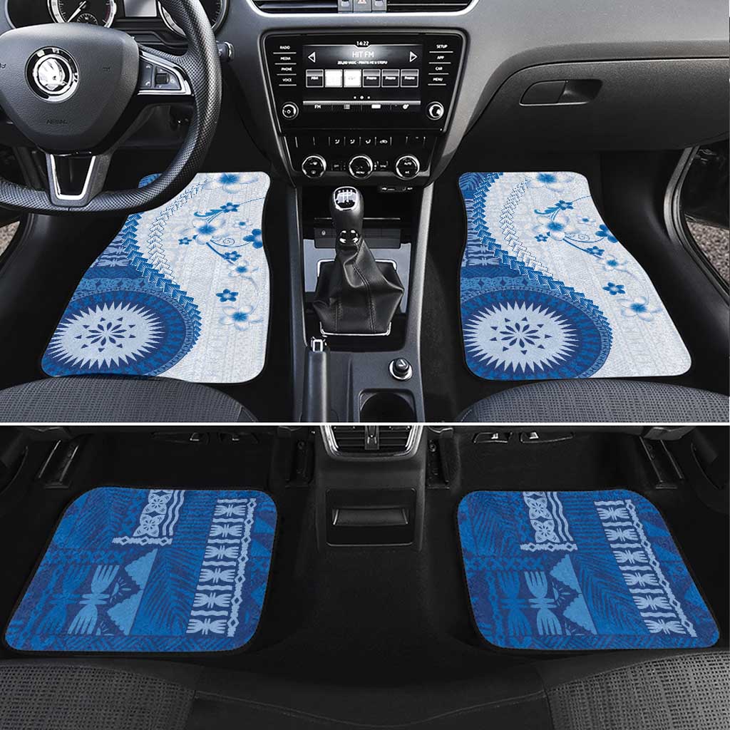 Bula Fiji Car Mats Blue Plumeria Masi Tapa Pattern - Polynesian Pride