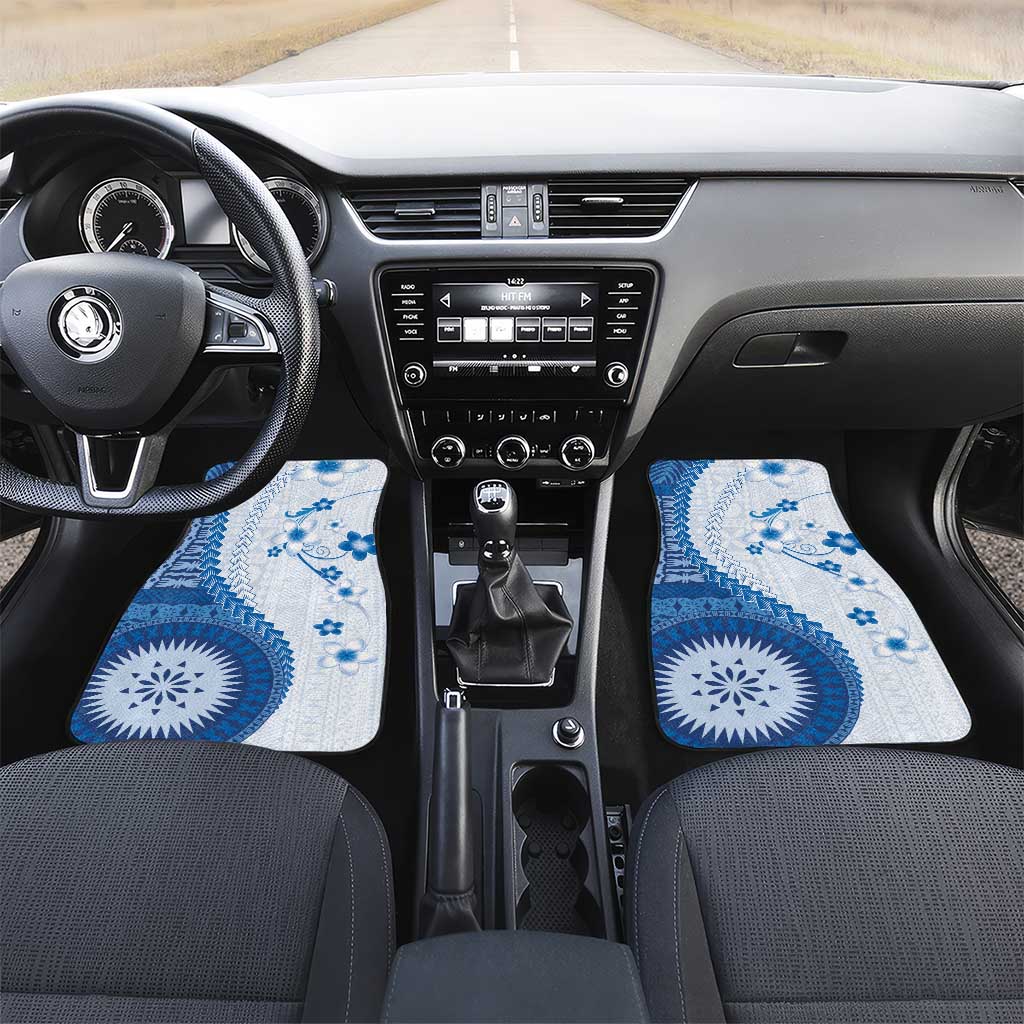 Bula Fiji Car Mats Blue Plumeria Masi Tapa Pattern - Polynesian Pride