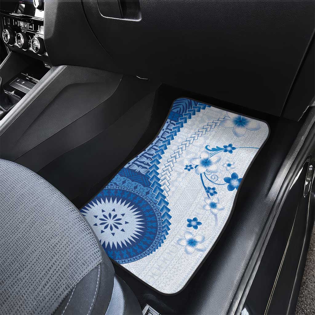 Bula Fiji Car Mats Blue Plumeria Masi Tapa Pattern - Polynesian Pride