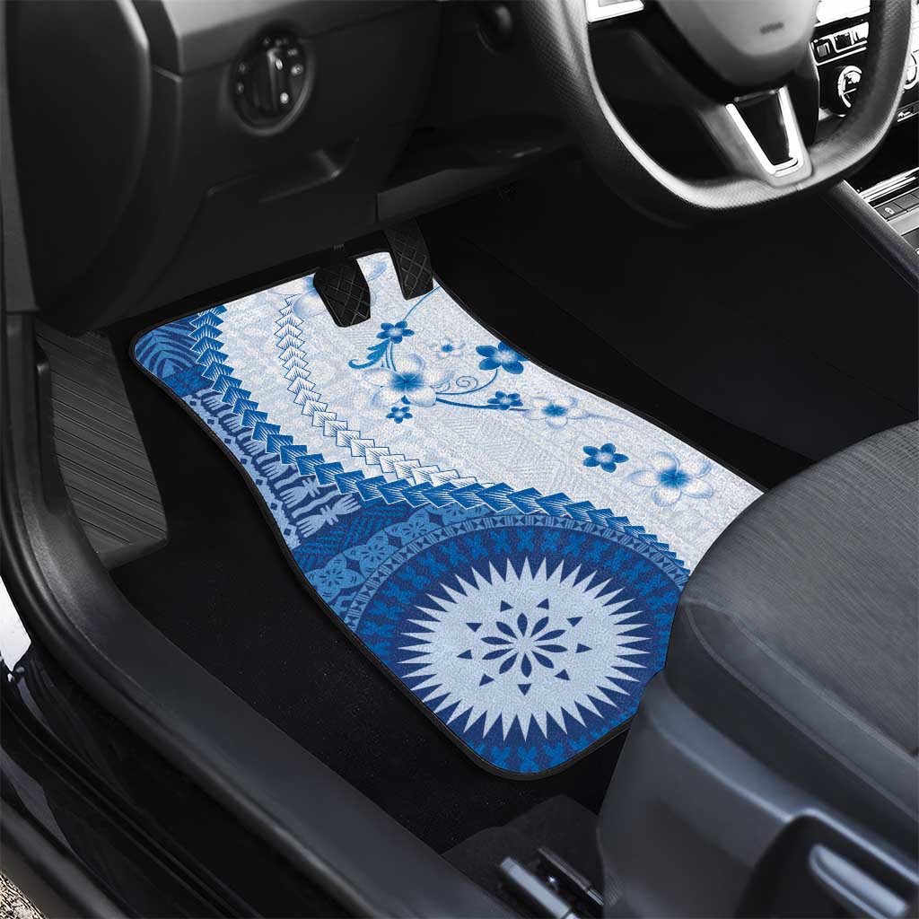 Bula Fiji Car Mats Blue Plumeria Masi Tapa Pattern - Polynesian Pride