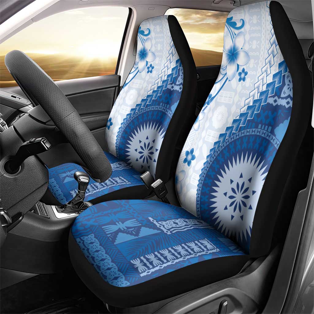 Bula Fiji Car Seat Cover Blue Plumeria Masi Tapa Pattern - Polynesian Pride