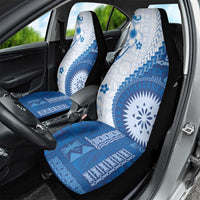 Bula Fiji Car Seat Cover Blue Plumeria Masi Tapa Pattern - Polynesian Pride