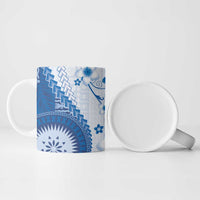 Bula Fiji Ceramic Mug Blue Plumeria Masi Tapa Pattern - Polynesian Pride