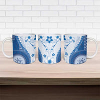Bula Fiji Ceramic Mug Blue Plumeria Masi Tapa Pattern - Polynesian Pride