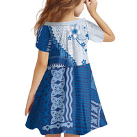 Bula Fiji Family Matching Off Shoulder Maxi Dress and Hawaiian Shirt Blue Plumeria Masi Tapa Pattern - Polynesian Pride
