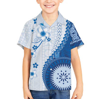 Bula Fiji Family Matching Off Shoulder Maxi Dress and Hawaiian Shirt Blue Plumeria Masi Tapa Pattern - Polynesian Pride