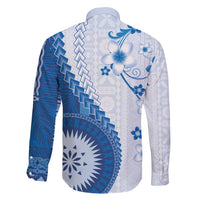 Bula Fiji Family Matching Puletasi and Hawaiian Shirt Blue Plumeria Masi Tapa Pattern - Polynesian Pride