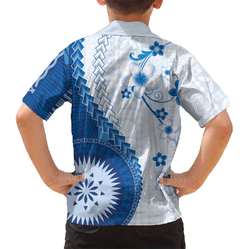 Bula Fiji Family Matching Summer Maxi Dress and Hawaiian Shirt Blue Plumeria Masi Tapa Pattern - Polynesian Pride
