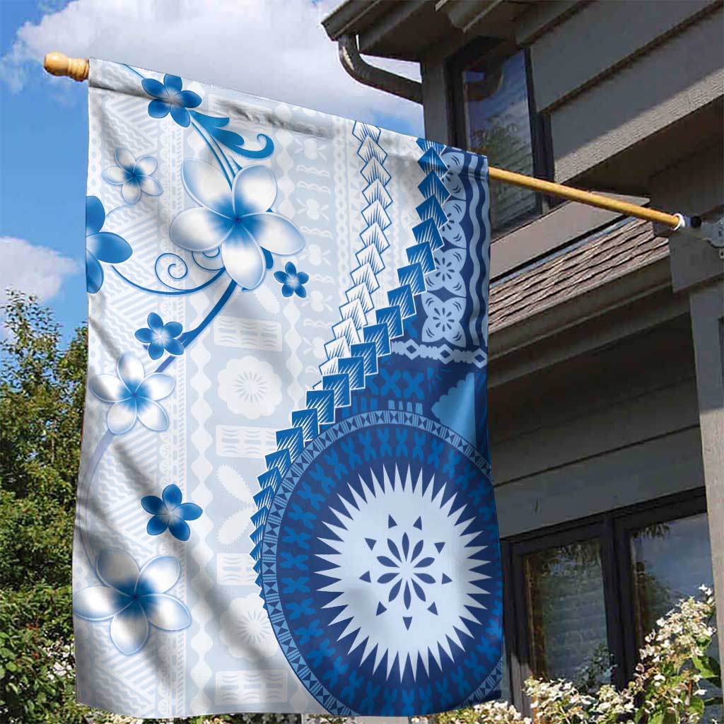 Bula Fiji Garden Flag Blue Plumeria Masi Tapa Pattern - Polynesian Pride
