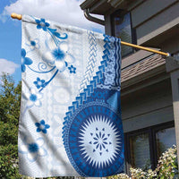 Bula Fiji Garden Flag Blue Plumeria Masi Tapa Pattern - Polynesian Pride