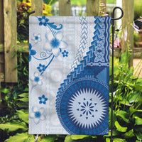 Bula Fiji Garden Flag Blue Plumeria Masi Tapa Pattern - Polynesian Pride