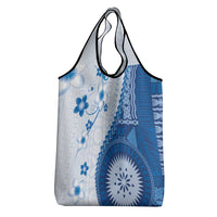 Bula Fiji Grocery Bag Blue Plumeria Masi Tapa Pattern - Polynesian Pride