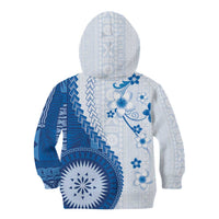 Bula Fiji Kid Hoodie Blue Plumeria Masi Tapa Pattern - Polynesian Pride