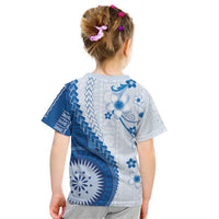 Bula Fiji Kid T Shirt Blue Plumeria Masi Tapa Pattern - Polynesian Pride