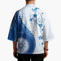 Bula Fiji Kimono Blue Plumeria Masi Tapa Pattern LT05 - Polynesian Pride