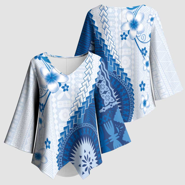 Home / Products / Bula Fiji Kimono Sleeve Blouse Blue Plumeria Masi ...