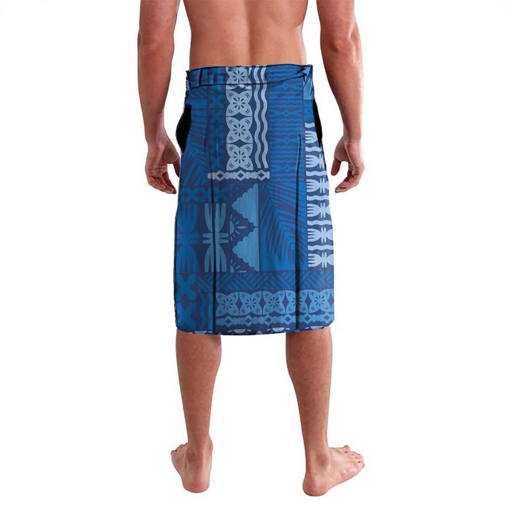 Bula Fiji Lavalava Blue Plumeria Masi Tapa Pattern - Polynesian Pride