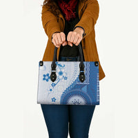 Bula Fiji Leather Bag Blue Plumeria Masi Tapa Pattern - Polynesian Pride