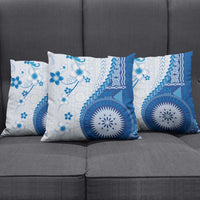 Bula Fiji Pillow Cover Blue Plumeria Masi Tapa Pattern - Polynesian Pride
