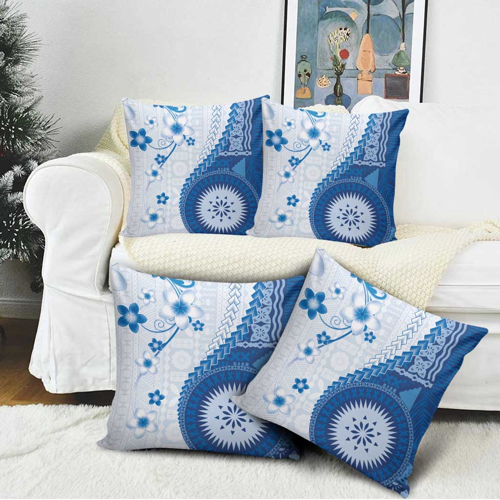 Bula Fiji Pillow Cover Blue Plumeria Masi Tapa Pattern - Polynesian Pride