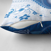 Bula Fiji Pillow Cover Blue Plumeria Masi Tapa Pattern - Polynesian Pride