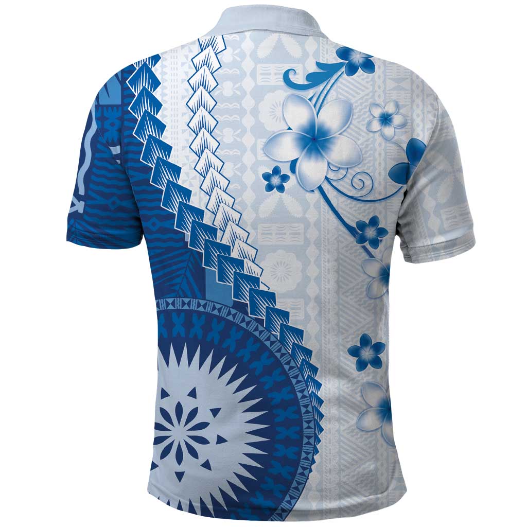 Bula Fiji Polo Shirt Blue Plumeria Masi Tapa Pattern - Polynesian Pride