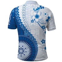 Bula Fiji Polo Shirt Blue Plumeria Masi Tapa Pattern - Polynesian Pride